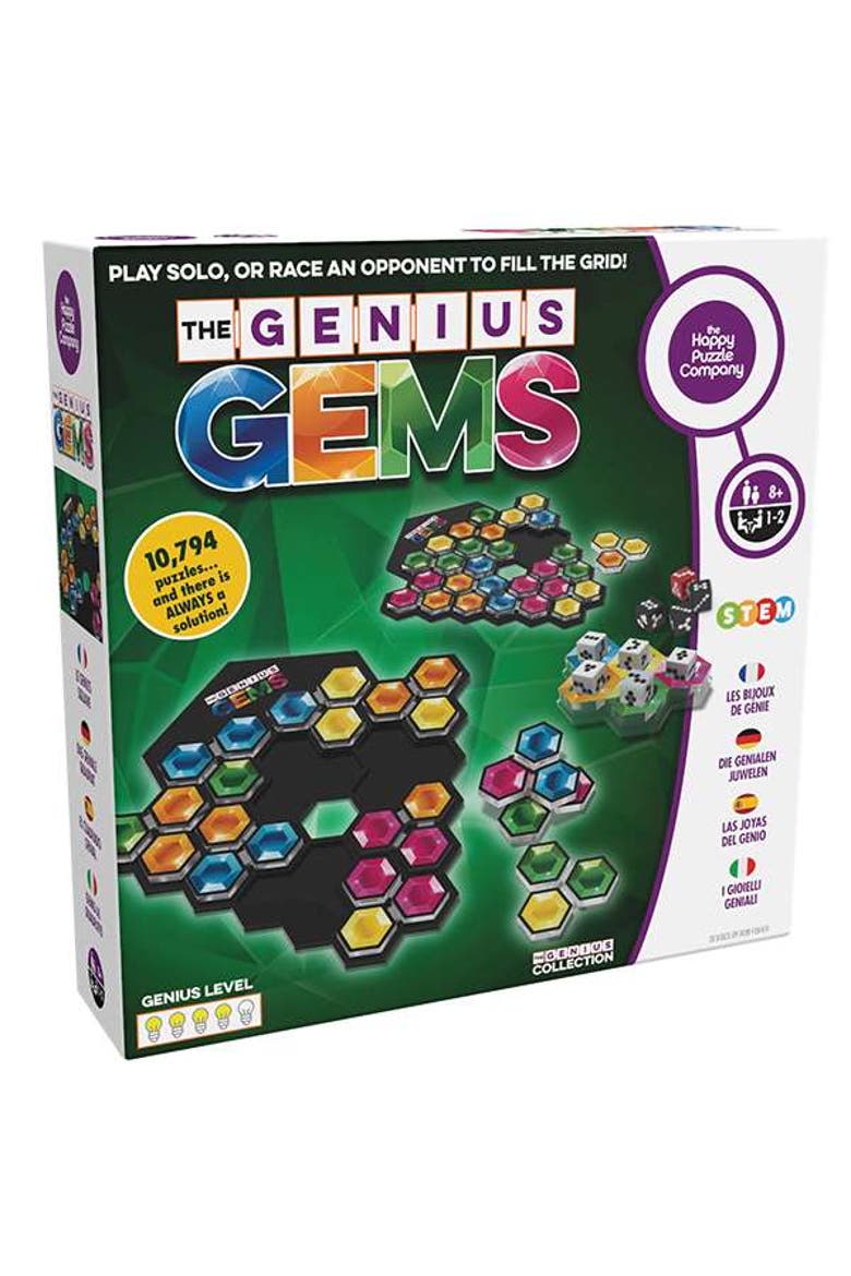 Genius Gems. The 10794 Solution STEM Puzzle Game! Roll The Dice & Race Your Opponent to Fill The Grid by Using Different Shapes! Promotes Problem Solving Training, Alternate, color, Genius Gems