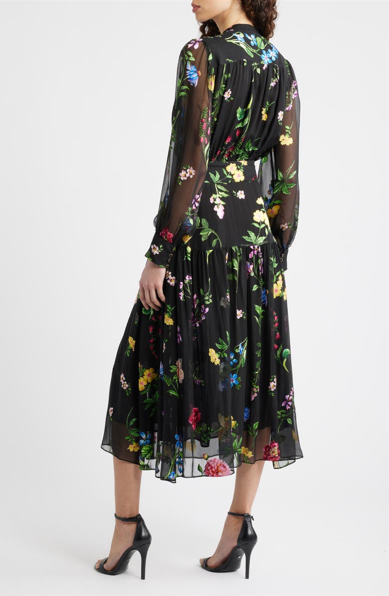 Elie Tahari The Janice Floral Print Long Sleeve Dress, Alternate, color, Noir Denim Garden