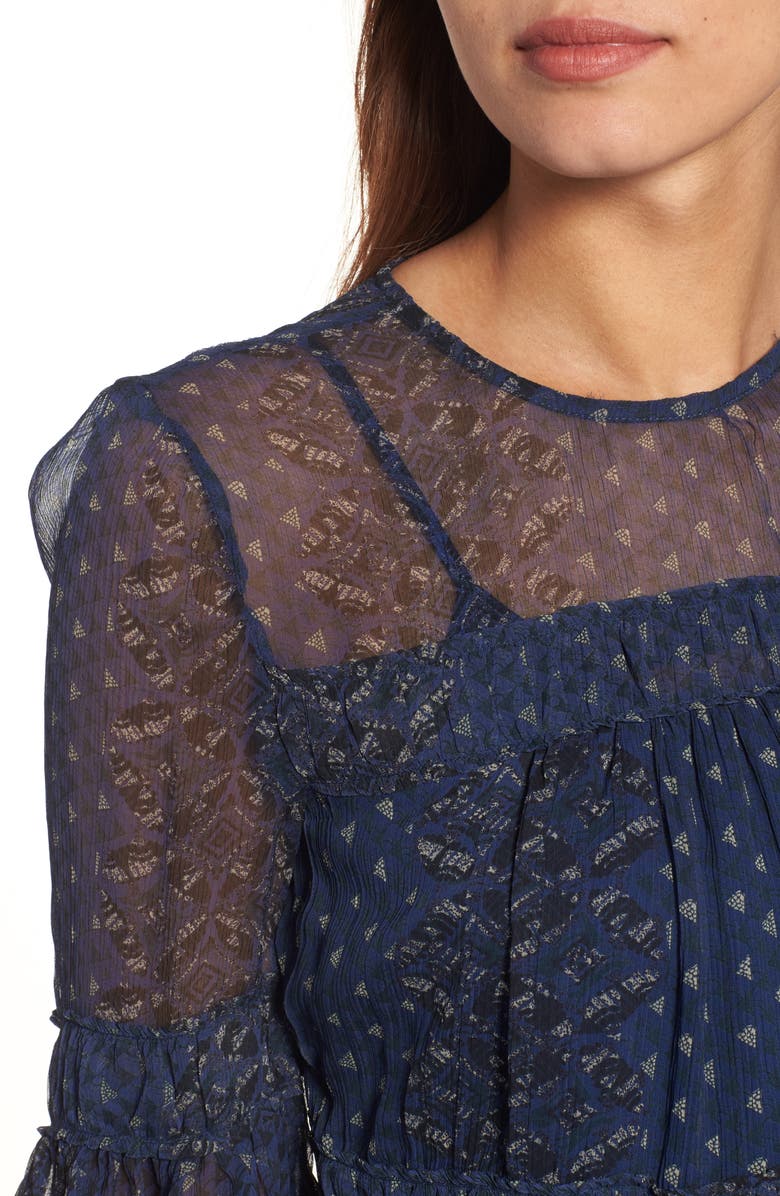 Lucky Brand Shirred Peasant Top, Alternate, color, 