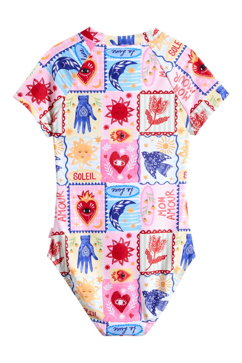Kids' Palermo Short Sleeve One-Piece Rashguard Swimsuit, Alternate, color, PALERMO