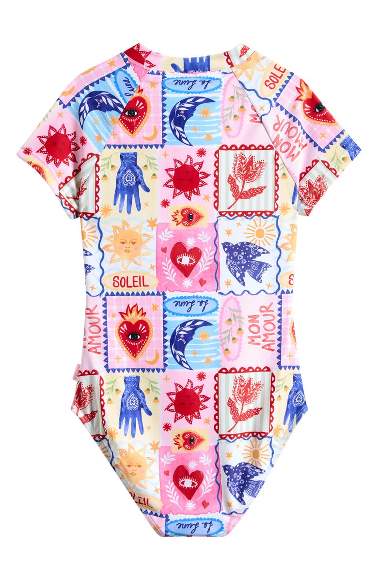 Seafolly Kids' Palermo Short Sleeve One-Piece Rashguard Swimsuit, Alternate, color, Palermo