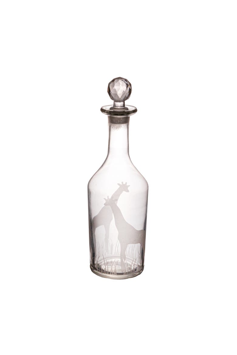 20-Ounce Etched Glass Decanter with Giraffes and Glass Stopper, Clear, Main, color, Clear