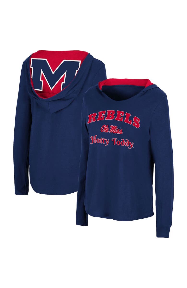 COLOSSEUM Women's Colosseum Navy Ole Miss Rebels Catalina Hoodie Long Sleeve T-Shirt, Main, color, Navy