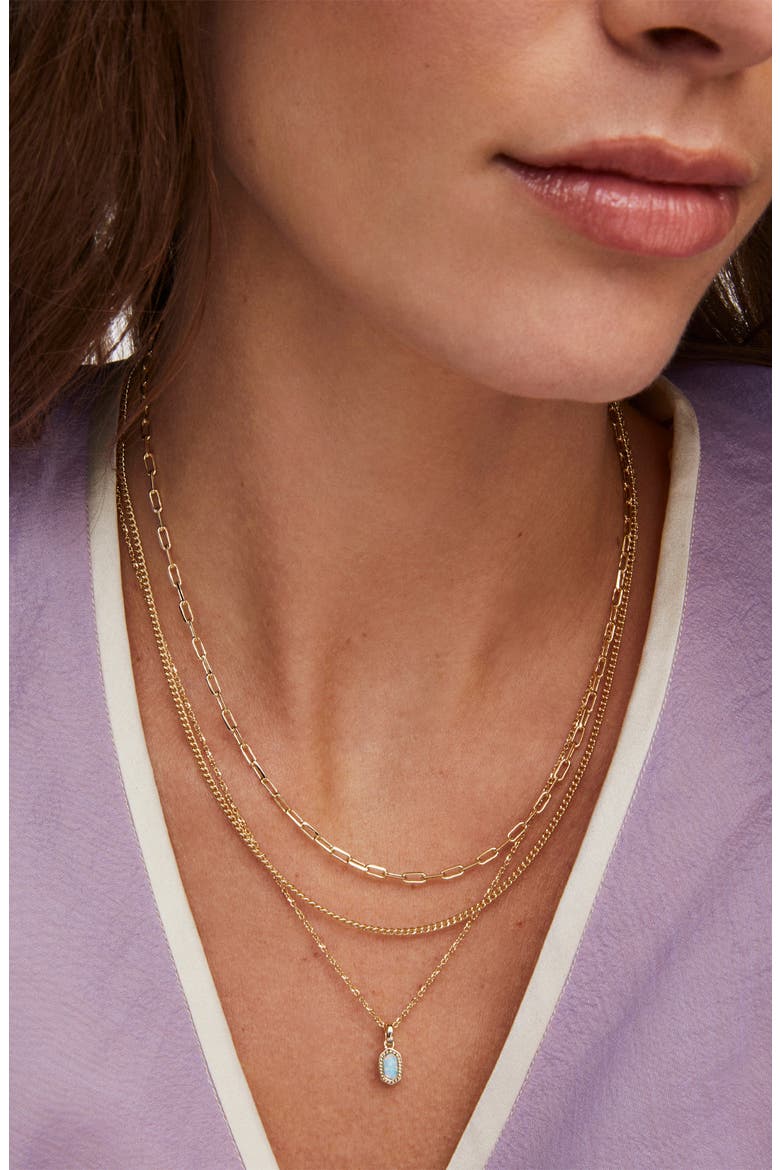 Mini Elisa Gold Triple Strand Necklace, Alternate, color, GOLD LIGHT TEAL OPAL