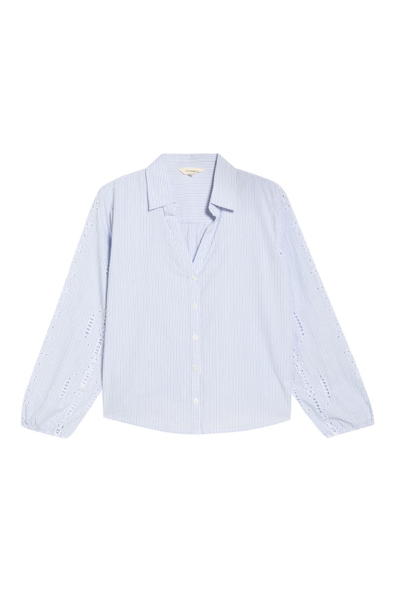 Cutwork Detail Stripe Cotton Button-Up Shirt, Alternate, color, LIGHT SEASHELL