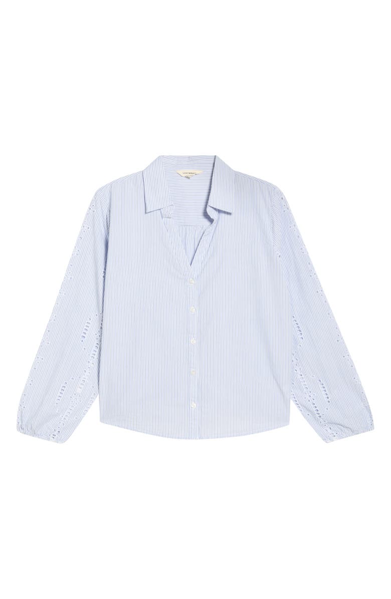 Lucky Brand Cutwork Detail Stripe Cotton Button-Up Shirt, Main, color, Light Seashell