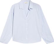 Lucky Brand Cutwork Detail Stripe Cotton Button-Up Shirt