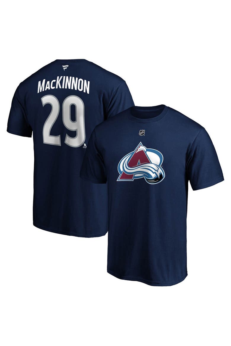 Men's Fanatics Branded Nathan MacKinnon Navy Colorado Avalanche Authentic Stack Name & Number T-Shirt, Main, color, Navy