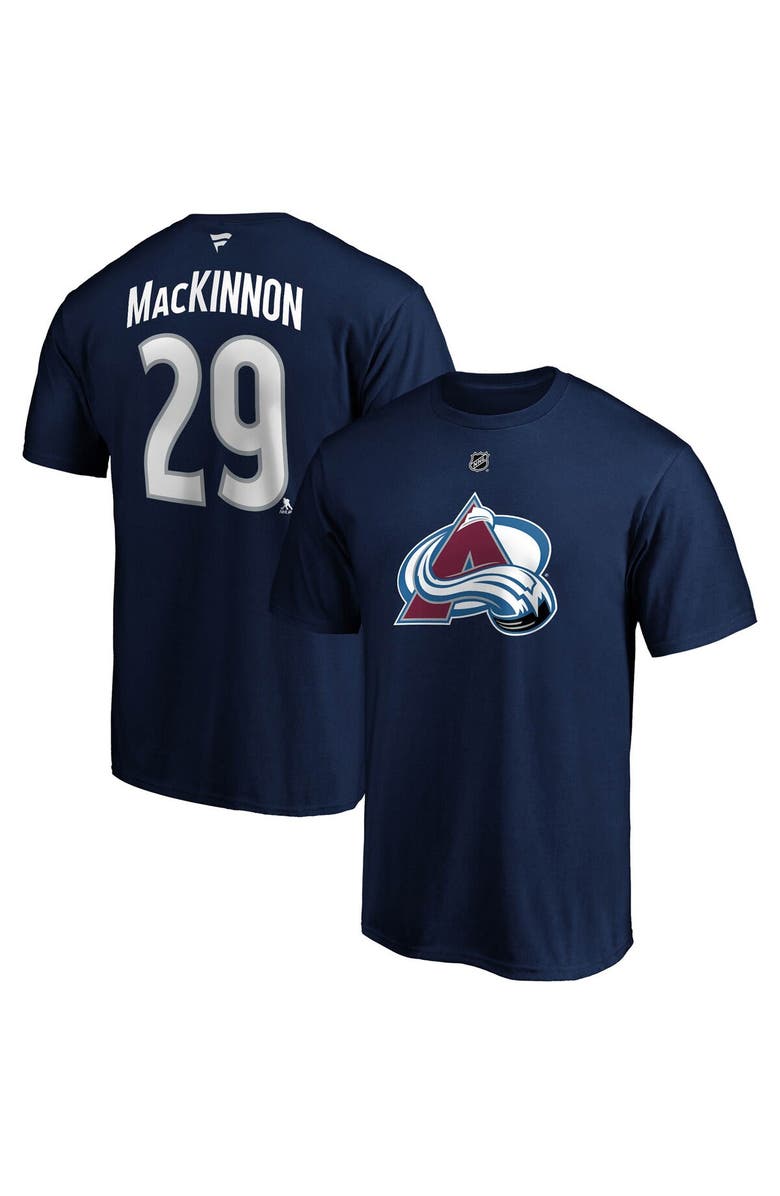 FANATICS Men's Fanatics Branded Nathan MacKinnon Navy Colorado Avalanche Authentic Stack Name & Number T-Shirt, Main, color, Navy