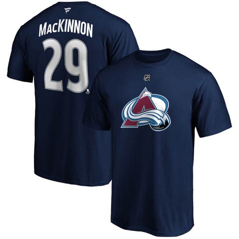 Men's Fanatics Branded Nathan MacKinnon Navy Colorado Avalanche Authentic Stack Name & Number T-Shirt