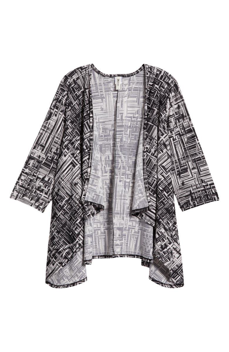 24seven Comfort Apparel Abstract Print Open Front Cardigan, Alternate, color,