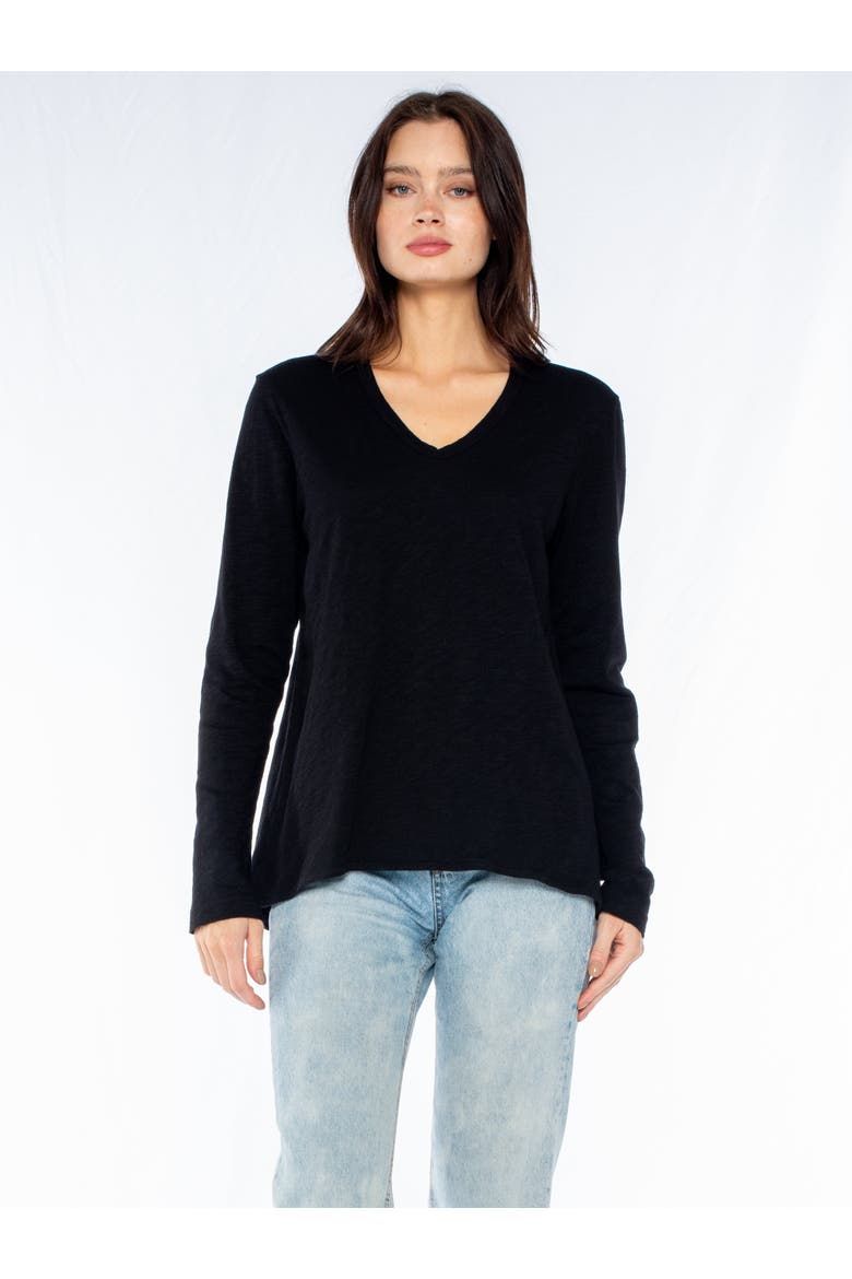 Long Sleeve Shrunken Boyfriend Top, Main, color, Black