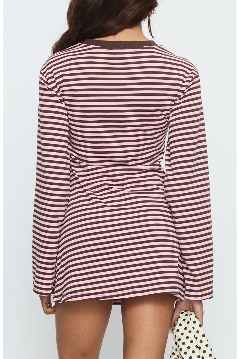 Lulolah Stripe Long Sleeve T-Shirt Minidress, Alternate, color, CHOCOLATE / PINK STRIPE