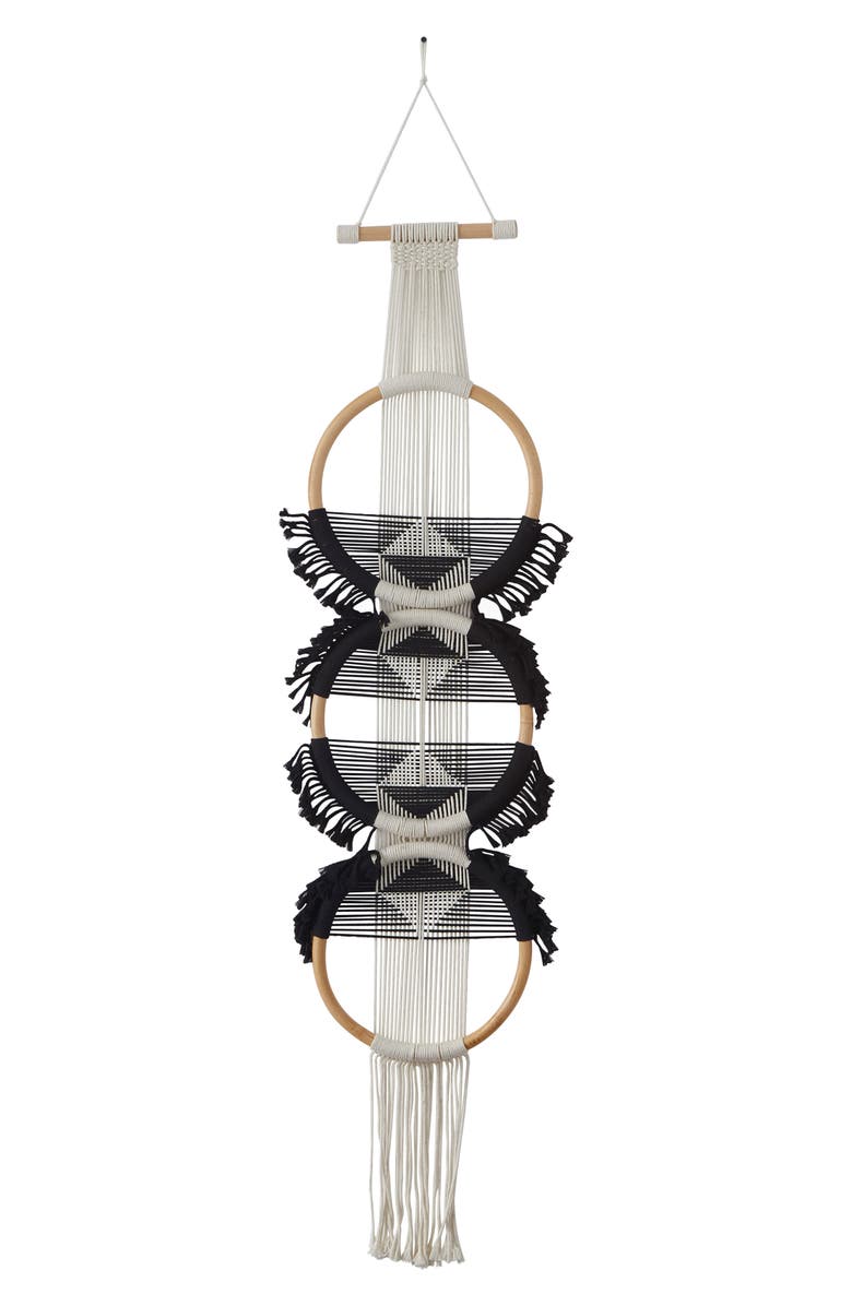 GINGER BIRCH STUDIO MacramBlack Cotton Handmade Intricately Weaved é Wall Decor with Fringe Tassels, Main, color, 