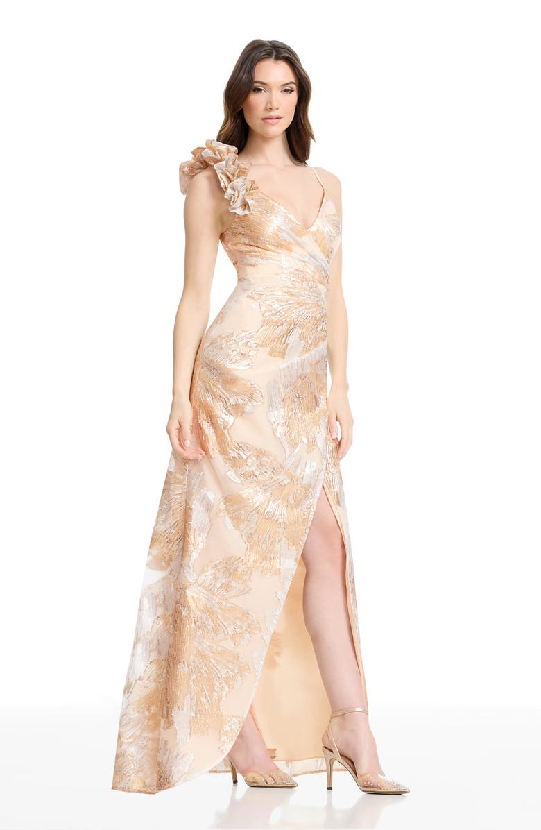 Dress the Population Camelia Metallic Jacquard Gown, Alternate, color, Gold-Silver Multi