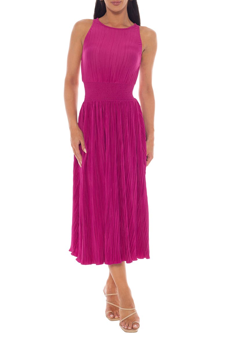 Sleeveless Pleated Midi Dress, Main, color, FUCHSIA