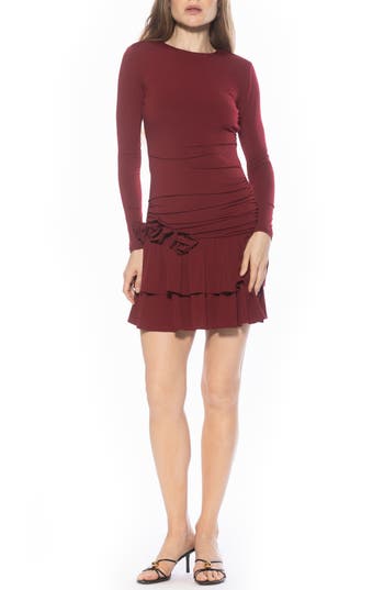 Alexia Admor Pluto Rosette Long Sleeve Dress In Burgundy