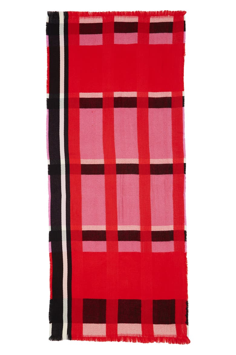 Colorblock Plaid Scarf, Alternate, color, RED MULTI