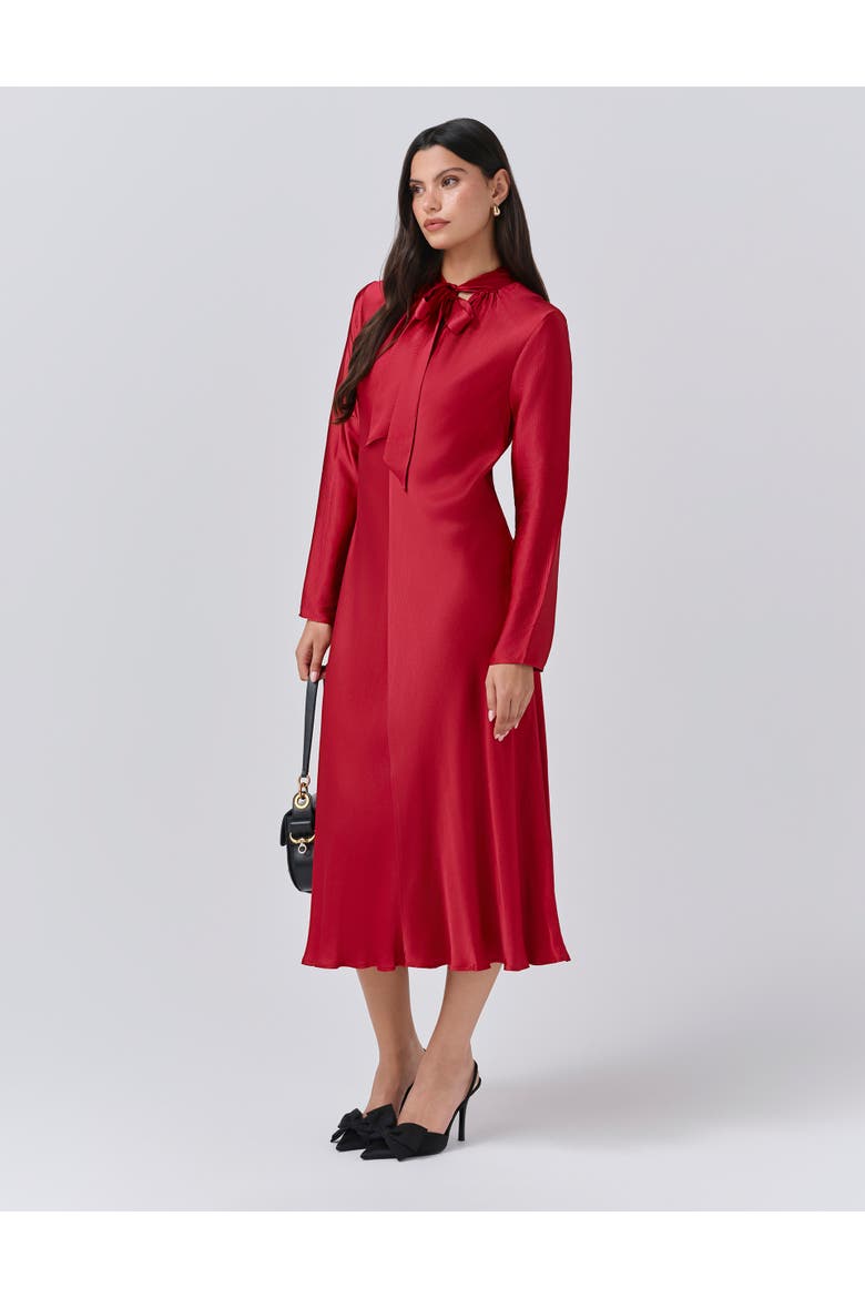 Stephanie Satin Tie Neck Midi Dress, Alternate, color, Red