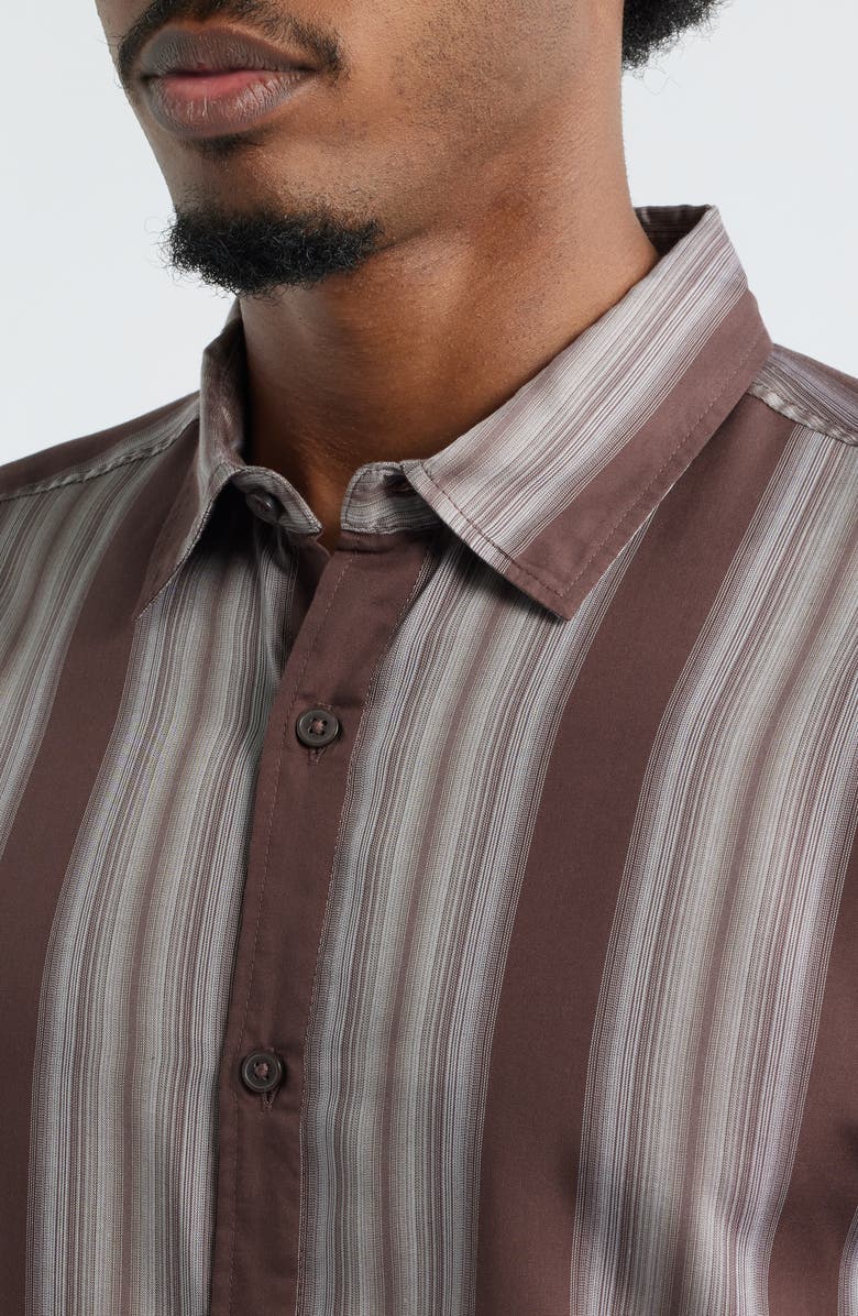 Open Edit Stripe Long Sleeve Button-Up Shirt, Alternate, color, Brown Fading Stripe