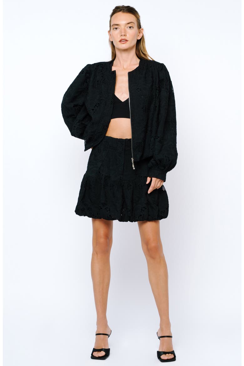 Raz Embroidered Eyelet Ruffled Miniskirt, Alternate, color, BLACK