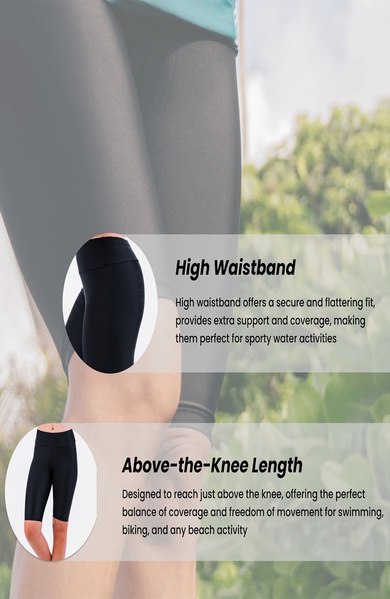 Calypsa Plus Size Long Bike Swim Shorts, Alternate, color, Black