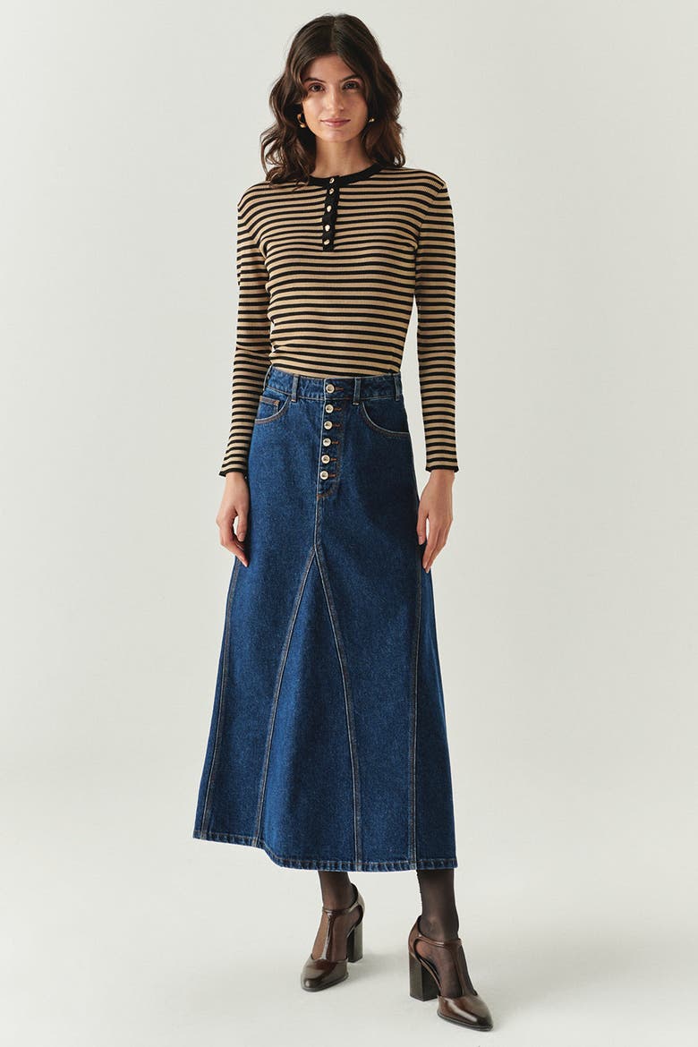 Araya Denim Maxi Skirt, Alternate, color, INDIGO