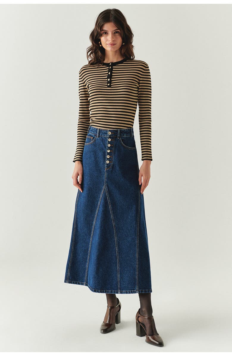 Exquise Araya Denim Maxi Skirt, Alternate, color, Indigo