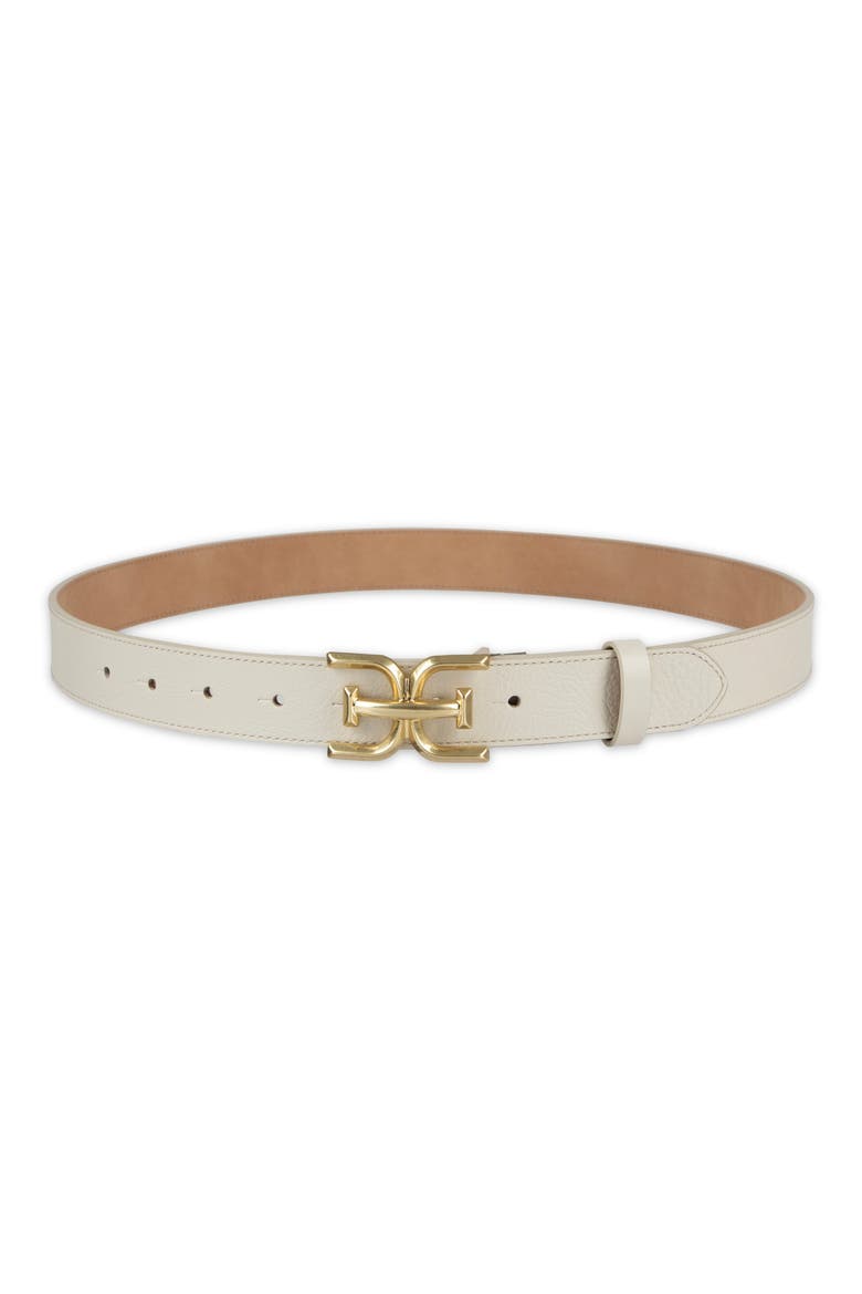 Logo Buckle Leather Belt, Main, color, IVORY