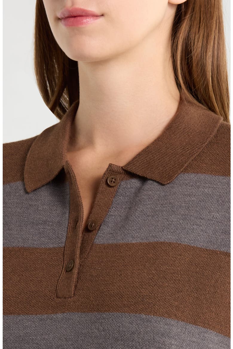 Striped Wool Blend Polo Sweater, Alternate, color, WALNUT