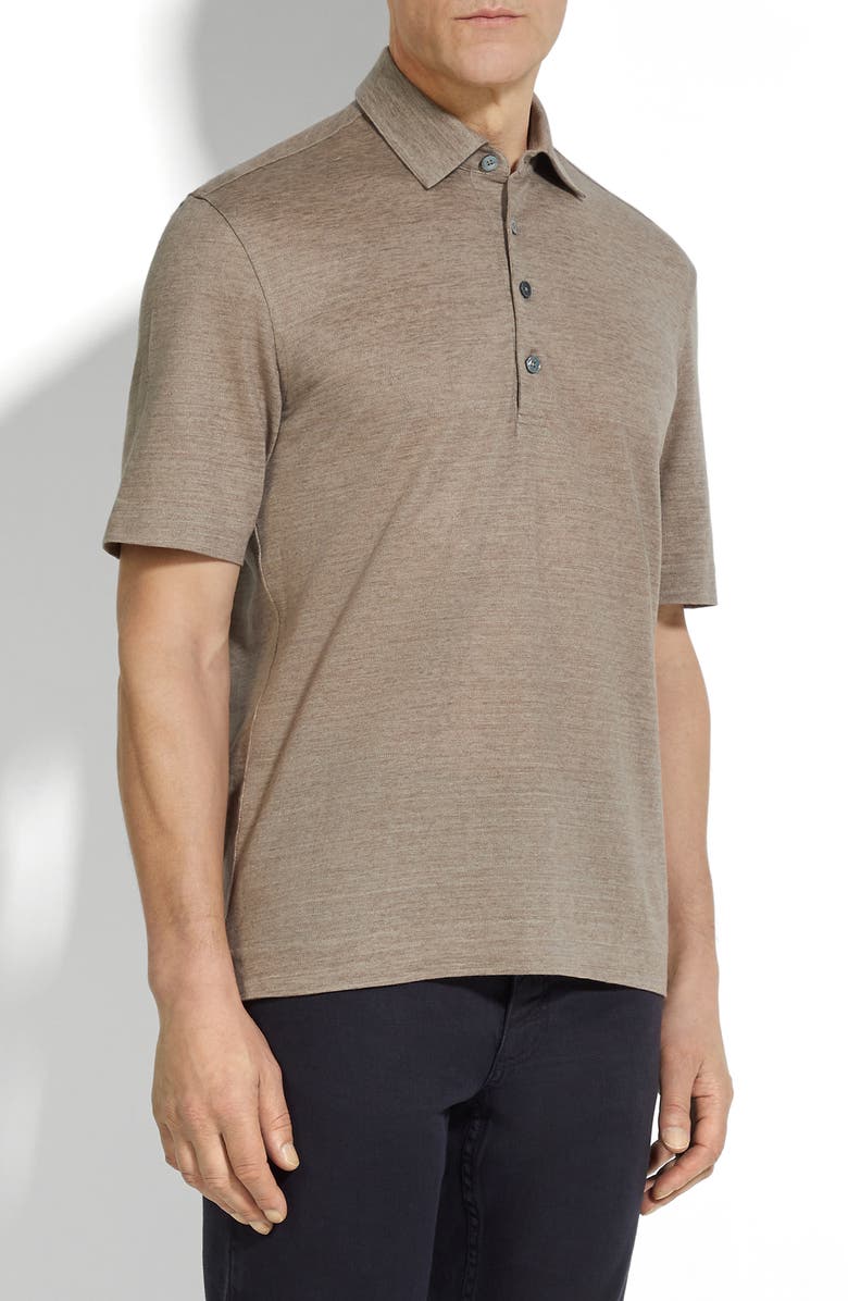ZEGNA Linen Polo, Main, color, Med Beige