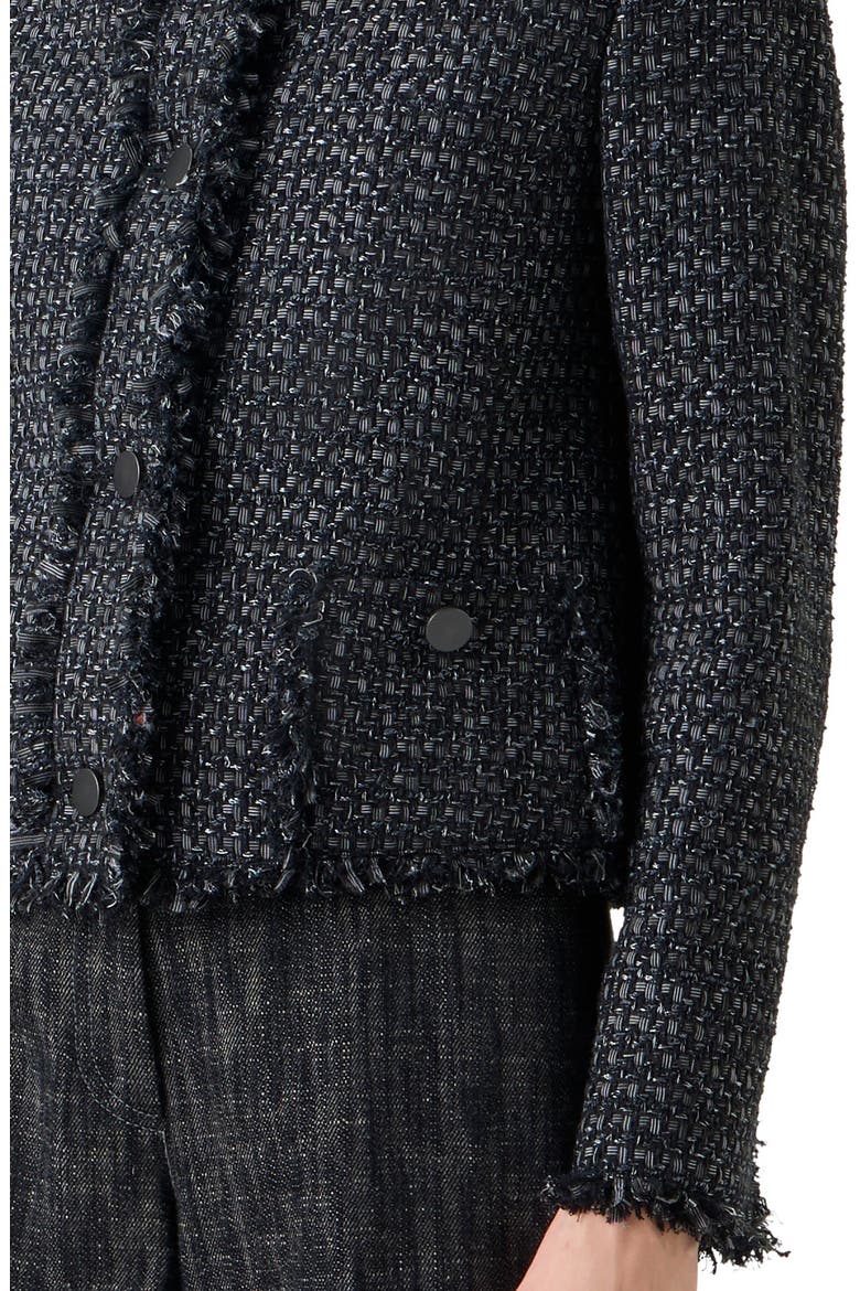 Boxy Fringe Cotton Blend Tweed Jacket, Alternate, color, BLACK-STONE