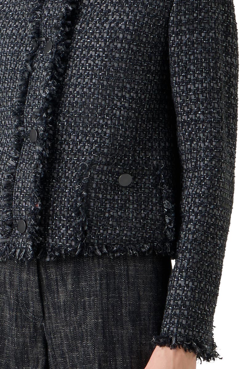 Akris punto Boxy Fringe Cotton Blend Tweed Jacket, Alternate, color, Black-Stone