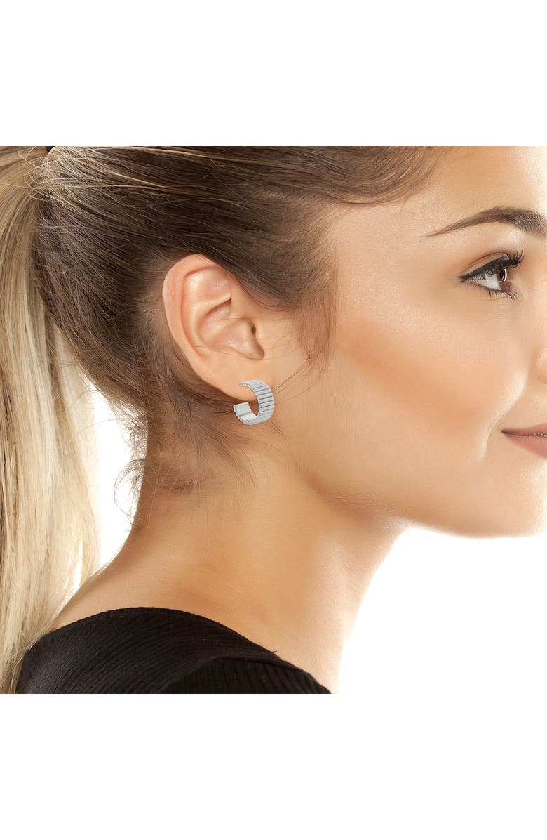 AllSaints Ribbed Hoop Earrings, Alternate, color, Rhodium