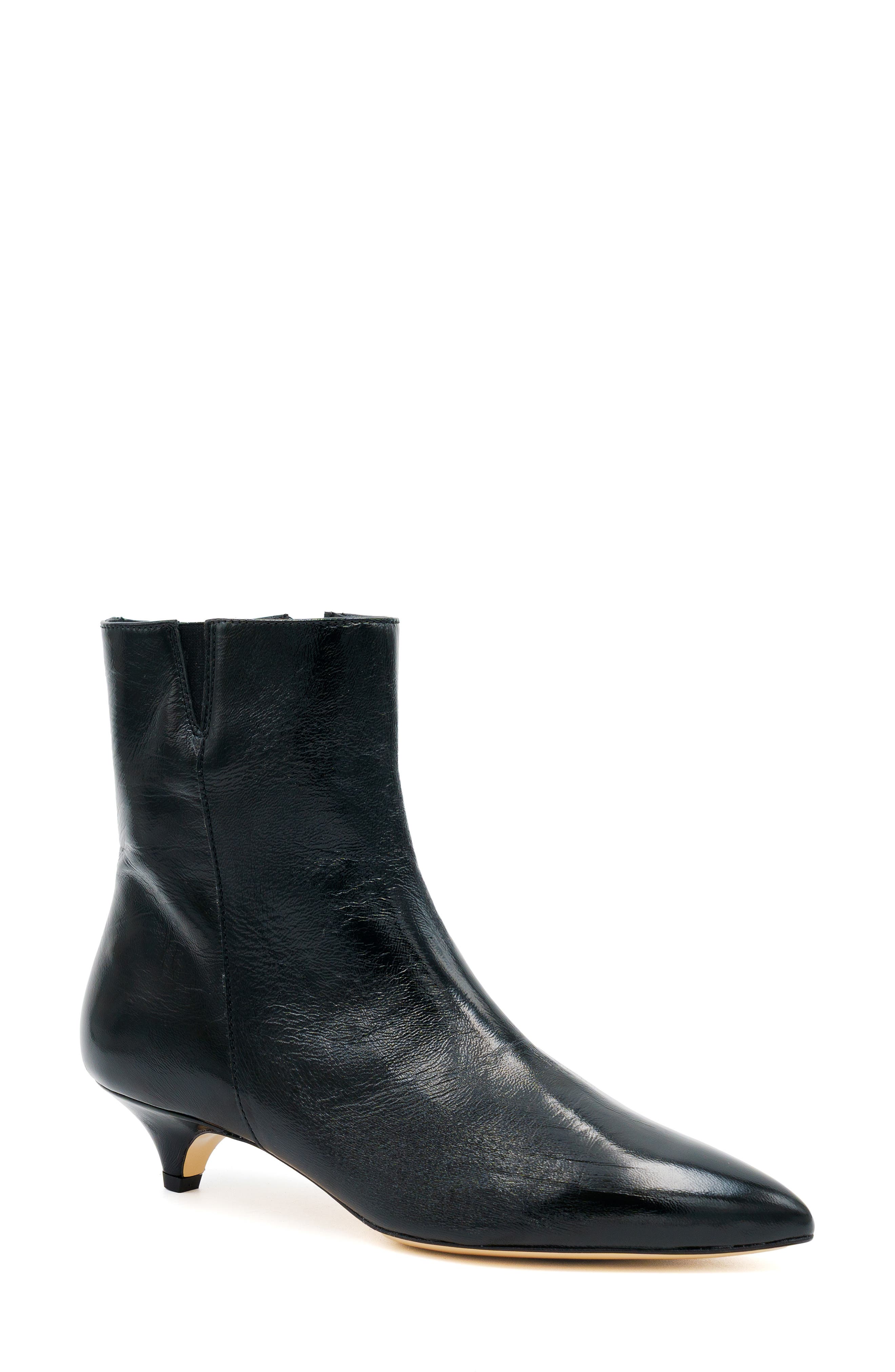 Amaretto Pointed Toe Leather Bootie, Main, color, BLACK
