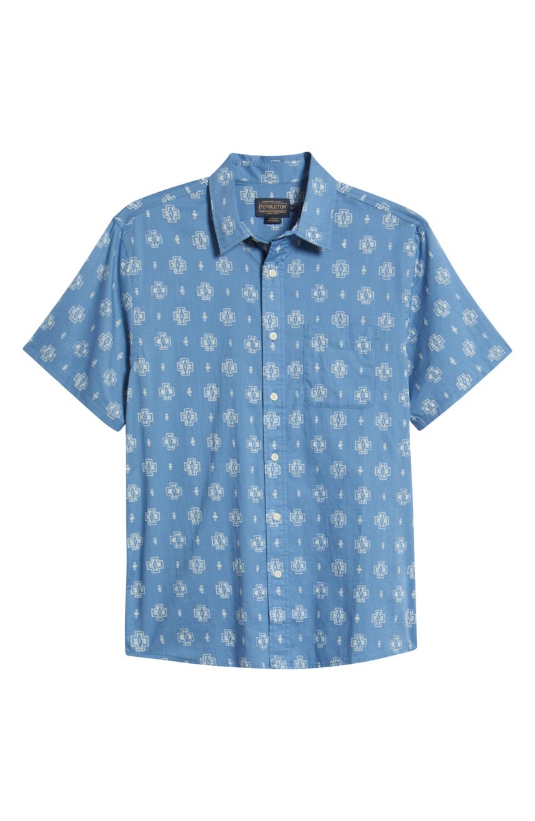 Pendleton Shoreline Print Short Sleeve Cotton Button-Up Shirt, Alternate, color, Harding Blue