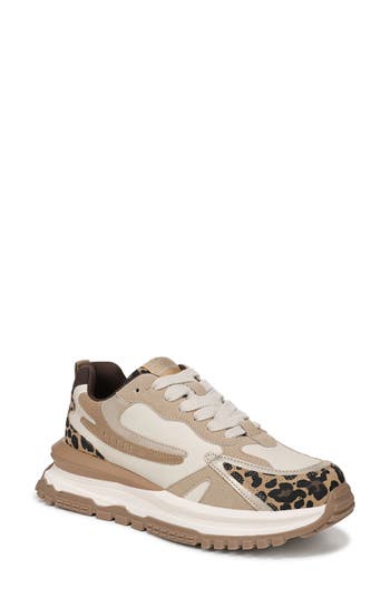 Blowfish Malibu Leo Trainer Sneaker In Gold,tan,black Microsuede,faux Leather-