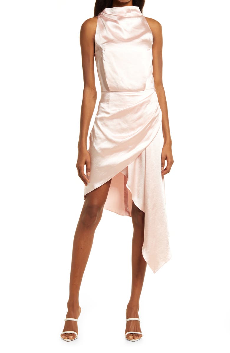 Elliatt Alaia Asymmetric Satin Cocktail Dress, Main, color, 