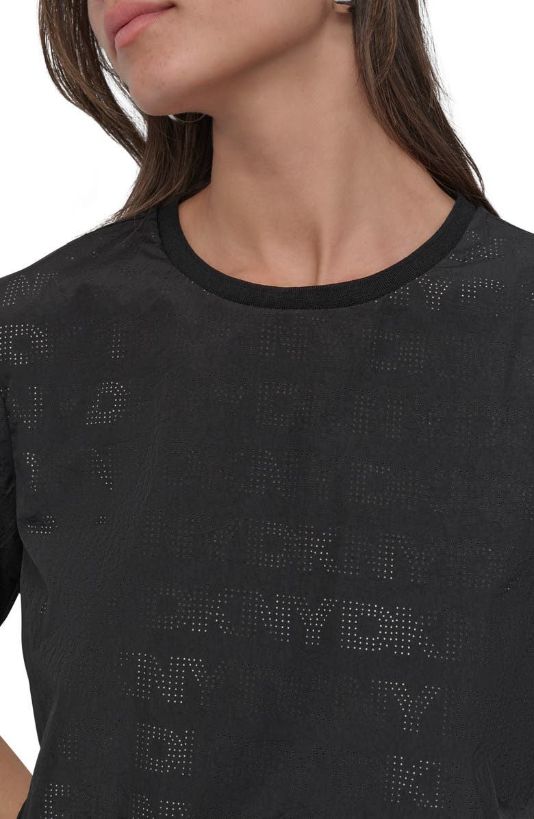 DKNY Peforated Logo Boxy Nylon T-Shirt, Alternate, color, Black