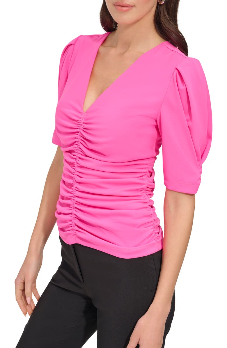 DKNY Ruched Puff Shoulder Top, Alternate, color, 