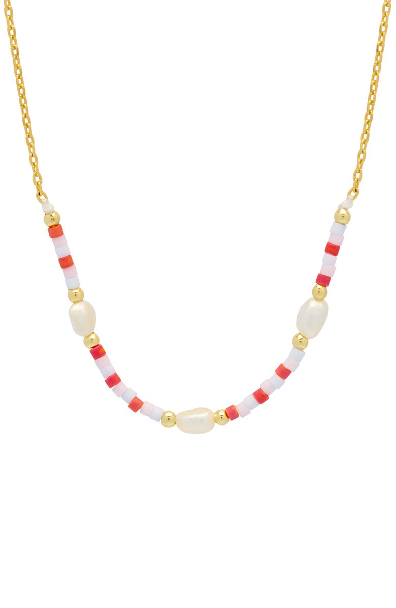 Estella Bartlett Miyuki & Faux Pearl Necklace, Main, color, Gold