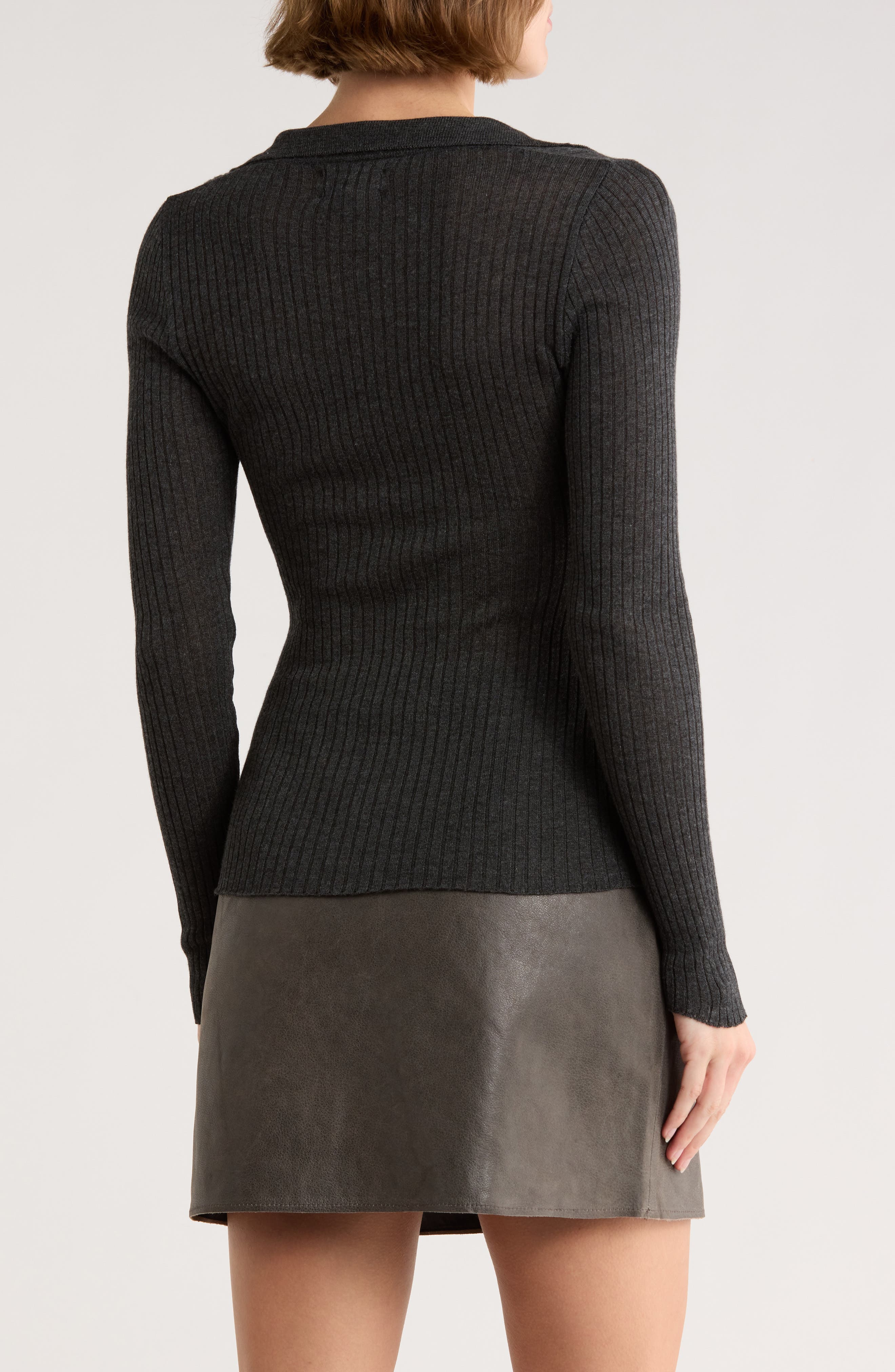 Rib Long Sleeve Polo Sweater - image 2