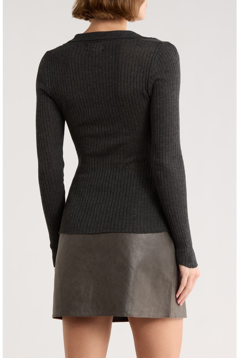 Rib Long Sleeve Polo Sweater, Alternate, color, CHARCOAL