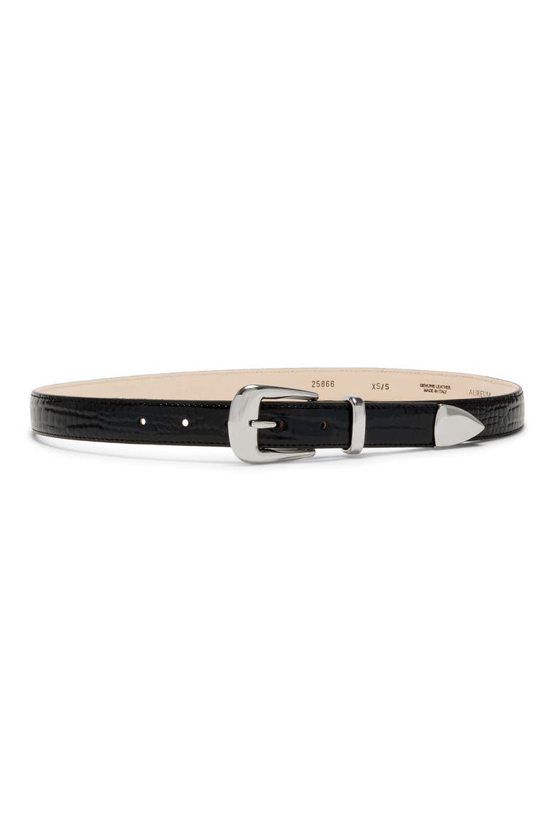 No. 16 Crocodile Texture Leather Belt, Main, color, BLACK CROC/ SILVER