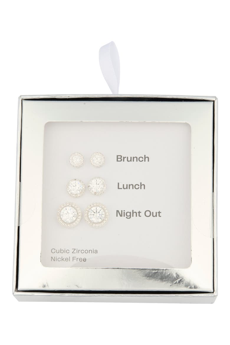3-Pack Assorted Halo Cubic Zirconia Stud Earrings, Main, color, CLEAR- SILVER