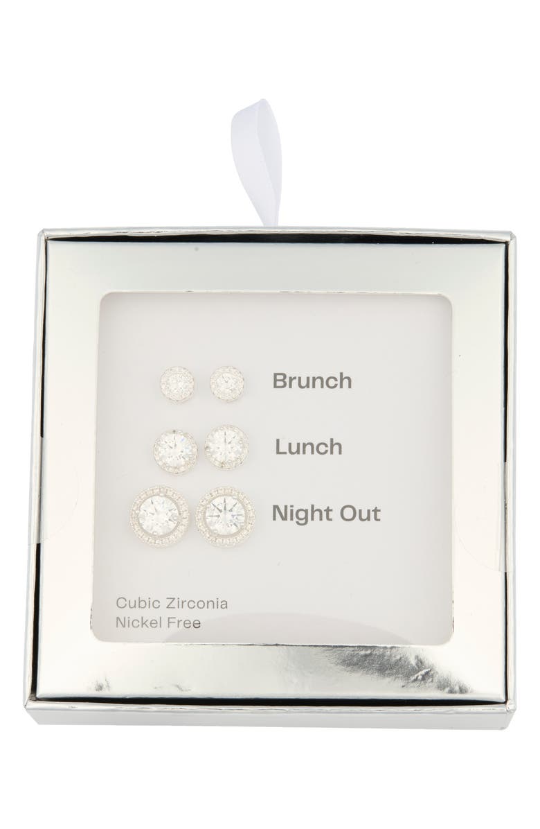 NORDSTROM RACK 3-Pack Assorted Halo Cubic Zirconia Stud Earrings, Main, color, Clear- Silver