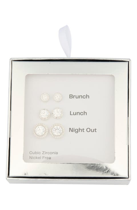 3-Pack Assorted Halo Cubic Zirconia Stud Earrings