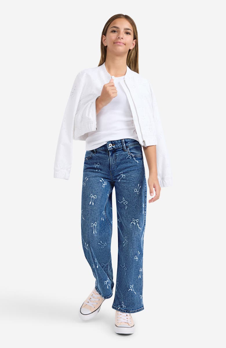 abercrombie kids Kids' Bow Print High Waist Wide Leg Jeans, Alternate, color, Mglanf Dus