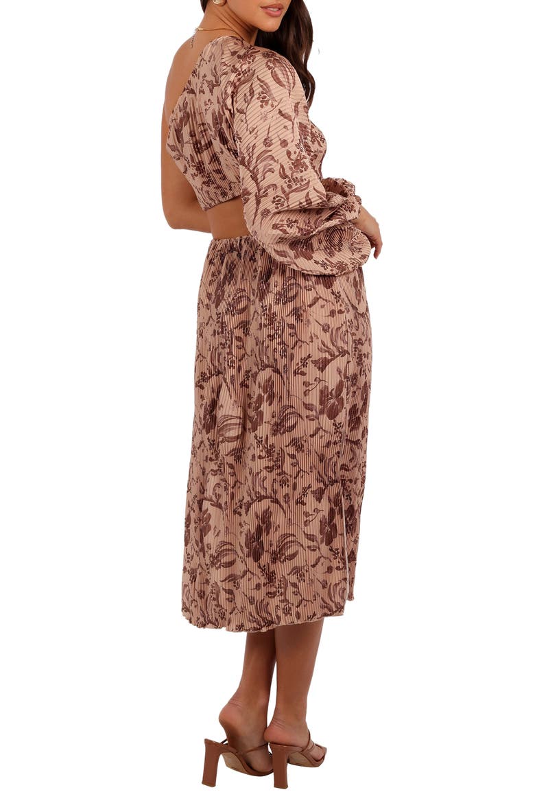 Wren Floral Pleated Cutout One-Shoulder Midi Dress, Alternate, color, WILD ORCHID