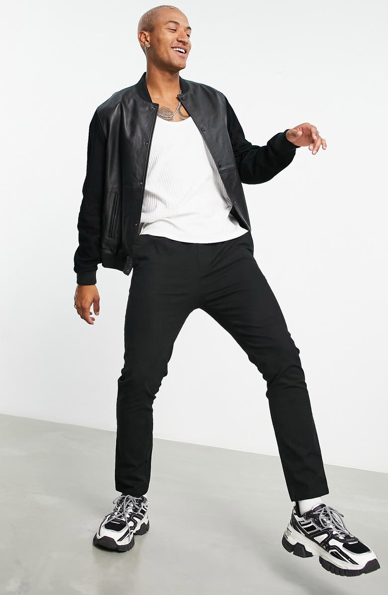 ASOS DESIGN Oversize Leather Bomber Jacket, Alternate, color, 